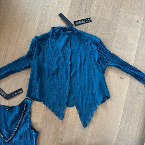 KOMAROV Designer V-neck Midi Cocktail Formal Dress Peacock Blue - Picture 4 of 11